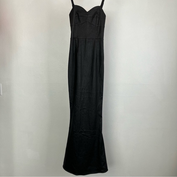 SOLD Collectif Black Glitter Maxi Prom Dress - Leather Look Mermaid Gown XS - Picture 5 of 16